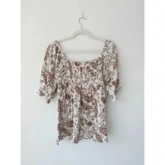 Nordtrom Meloday Paisley Print Puff Sleeve Top with Smocking - Picture 9 of 10